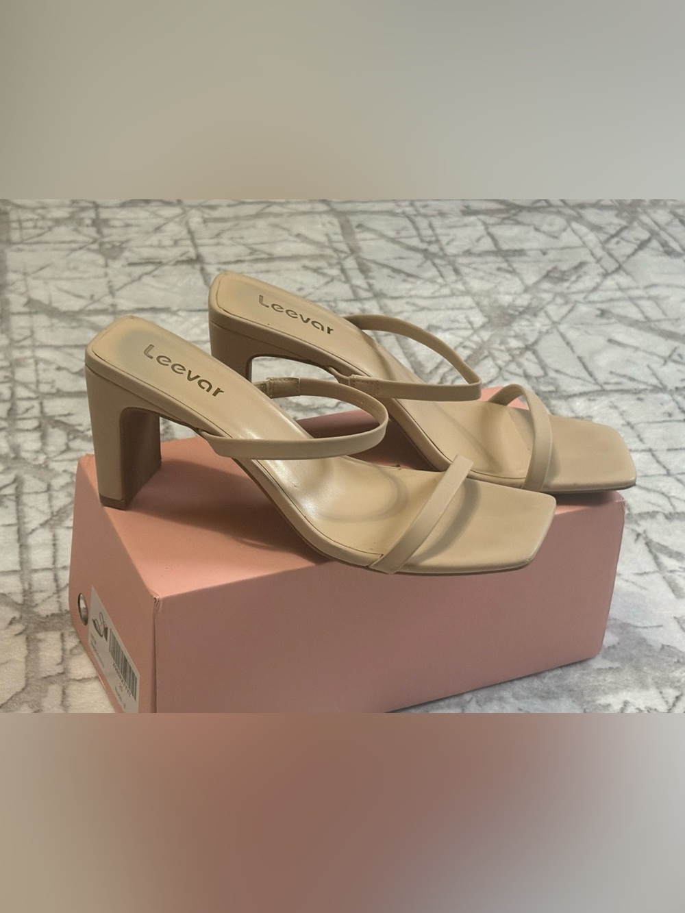 Leevar size 8 Beige Strappy Block Heel Sandals for Women